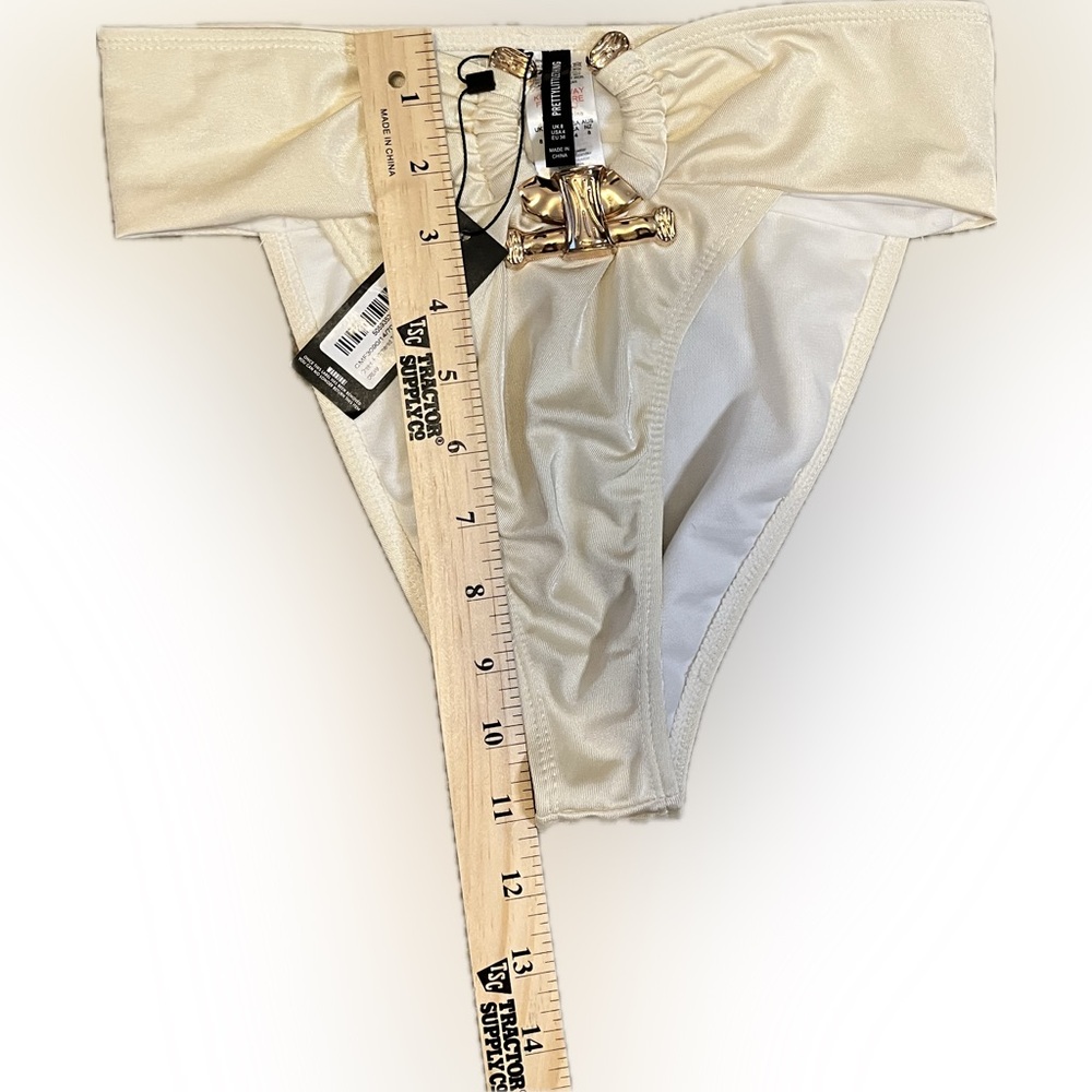 Pretty Little Thing Cream Hammered Trim High Waist Bikini Bottom size 4 - Picture 6 of 11